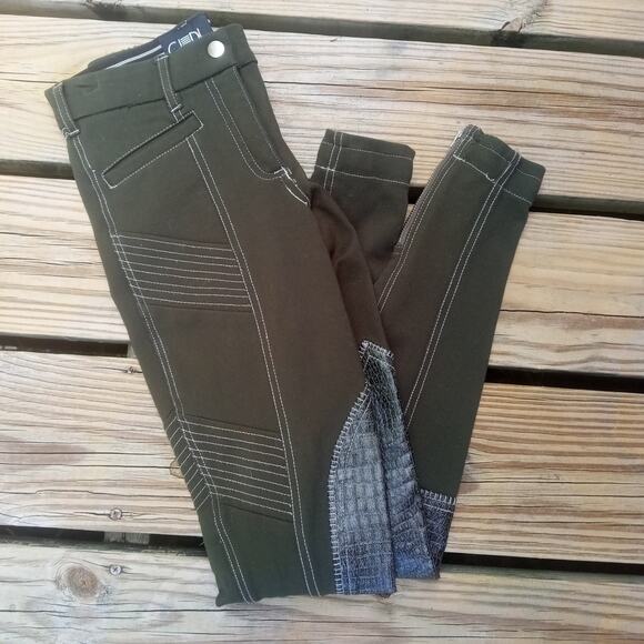 GHO DHO Riding Breeches SZ 24 Green Crocodile Print Re-Inforced Leg Equestrian - Picture 1 of 14